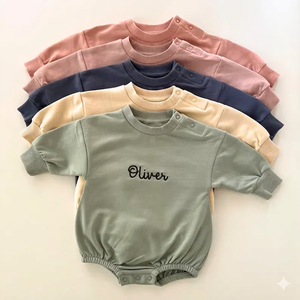 Grosir Romper Bayi Ukuran Besar Bermonogram, Sweatshirt Katun Custom, Set Pakaian Bayi Unisex - Product Image 6