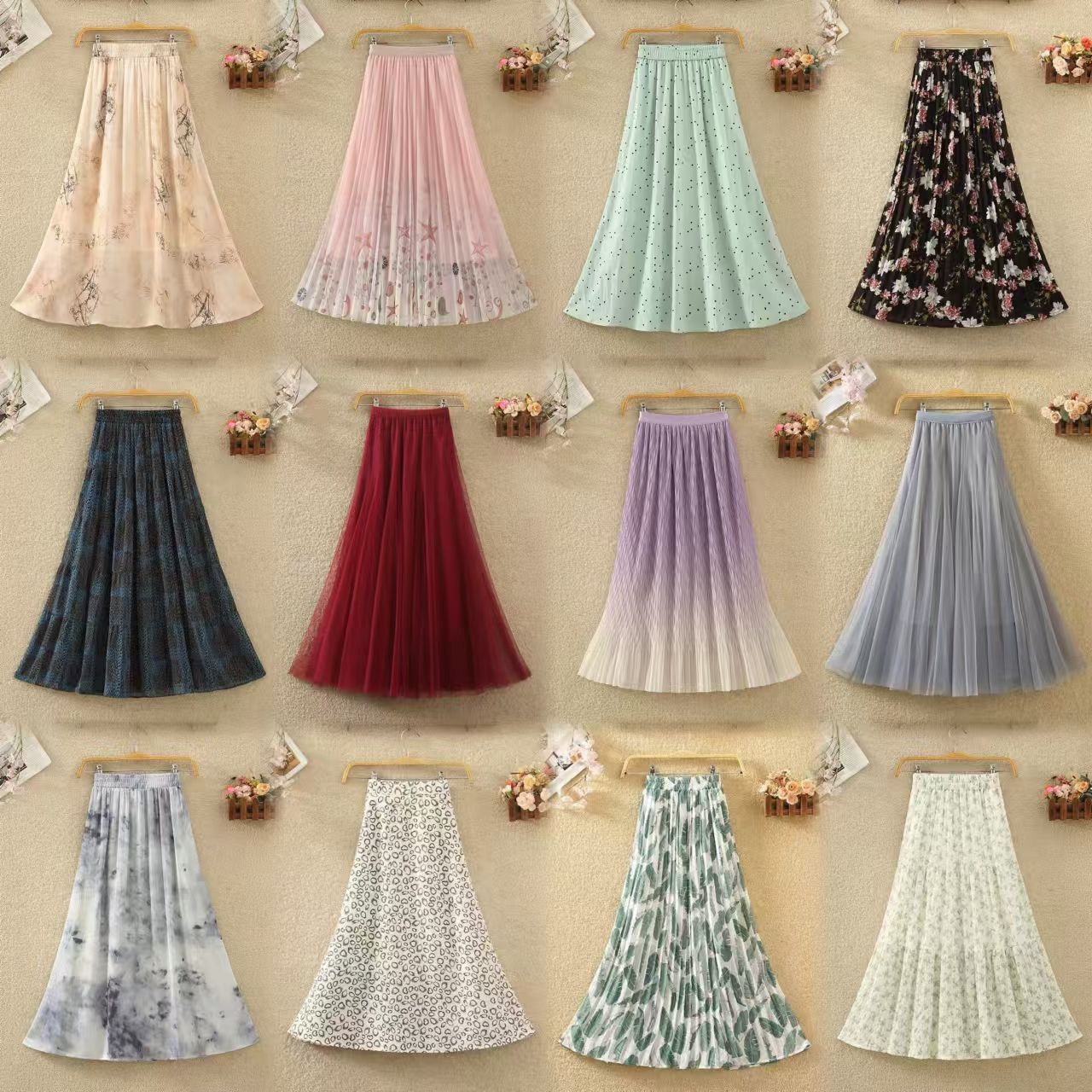 Midi Skirts Womens Summer Pleated Skirts Women Summer Polka Dot