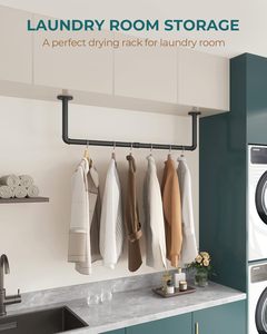 حامل ملابس متين من الحديد يثبت على الحائط، متعدد الأغراض بطول 38 بوصة، قضبان تعليق للملابس ورفوف عرض لغرفة الغسيل - Product Image 5