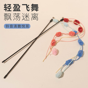 Factory direct sales of new bamboo ball tassel cat teaser stick, durable and <b>bite</b>-resistant plastic cat toy wholesale. - Product Image 3