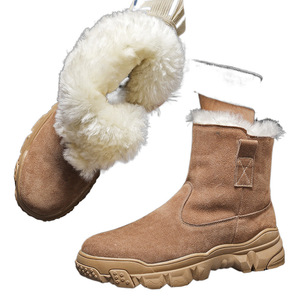 Winter Snow Boots <b>Wool</b> Lined Thickened Non Slip Warm Outdoor Unisex Mid Heel <b>Brown</b> Black Solid Color - Product Image 4