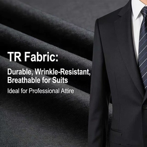 Precio de fábrica TR poliéster <span class=keywords><strong>rayón</strong></span> mezclado azul marino <span class=keywords><strong>tela</strong></span> de sarga hombres trajes de vestir de negocios conjunto para niños para prendas de vestir - Product Image 1