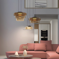 Luminaire suspendu en verre empilé moderne, lampe suspendue LED en verre coloré à plusieurs niveaux pour îlot de cuisine, décoration de table à manger