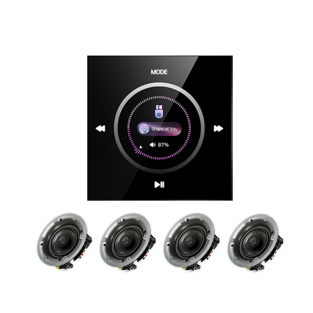 4 Inch Background Music Host with Knob Touch Screen Wall Mounted Home Sound System Background Music Host Wall Amplifier