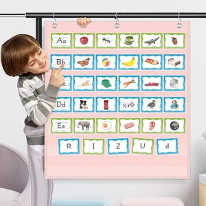Pink 7 Pocket Chart 28 x 28 <b>Wall</b> Calendar Board <b>Plastic</b> Square <b>Panel</b> Back To School - Product Image 6