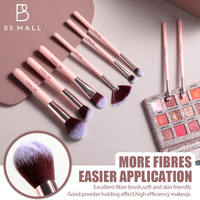 BS-MALL Ensemble de 8 mini-pinceaux de maquillage de voyage roses, synthétiques, vegan, portables, étiquette privée, vente en gros, petite taille, pinceaux cosmétiques pour le visage