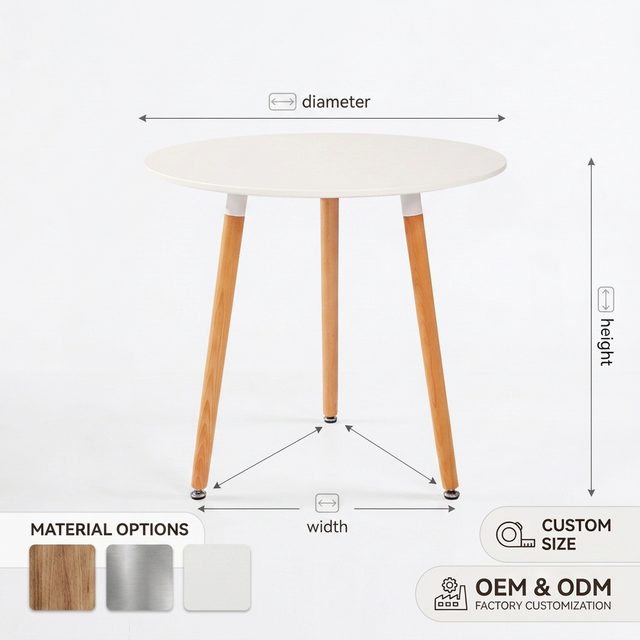 Custom Round Dining Table Solid Beech Wood Tripod Legs Nordic Dining Room Table Coffee Table for Living Room OEM ODM