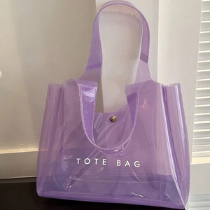 Özel logo küçük mini şeffaf plastik seyahat plaj hediye beyaz mor pembe <span class=keywords><strong>PVC</strong></span> sepet alışveriş çantası - Product Image 2