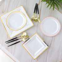 Grand ensemble de vaisselle en plastique multi-usages pour mariage, usage domestique, assiettes, ensemble en plastique réutilisable pour le dîner