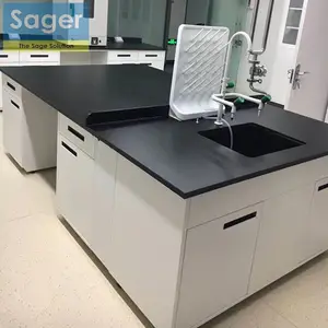 US SEFA Standard Muebles de laboratorio de alta calidad Gabinetes de acero con fábrica de estaciones de trabajo de Banco de Isla de encimera resistente a productos químicos