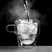 Tasses à café en verre borosilicate à double paroi empilables, résistantes à la chaleur, avec couvercles et poignées pour les fêtes