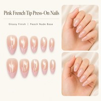 Y196 Kaixin Offre Spéciale Ongles Press-On Effet Œil de Chat Rose, Fournitures pour Ongles en Acrylique Translucide Rose French Manucure pour Fêtes