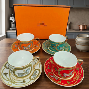 European Style Light Luxury Ceramic Bone China Colored Reusable 220ml Coffee <b>Cup</b> with Saucer Business Gift Set - Product Image 4