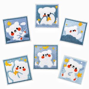 New <b>Cute</b> Iron on Embroidery square White <b>Bear</b> Patch for Decoration - Product Image 1