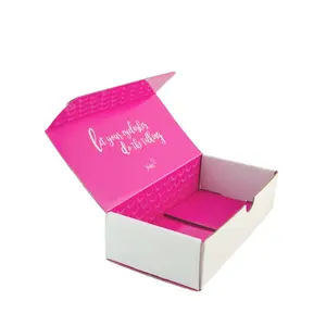 Prodotti di bellezza di fascia alta scatola di spedizione rosa in carta ondulata per abbonamento con Logo in lamina per Set di bellezza per cosmetici di lusso Premium