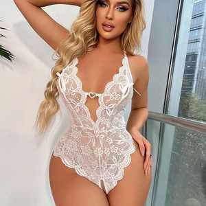 Lencería Sexy, Body Azul Marino Transparente con Cierre de Corazón, Talla Grande, Disfraz para Mujer - Product Image 4