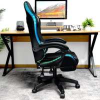 Chaise de jeu RGB à dossier haut en cuir PU, chaise de jeu vidéo pivotante à 360°, chaise d'e-sport inclinable avec haut-parleur Bluetooth