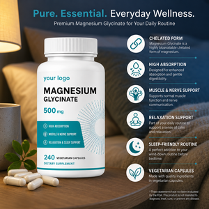 Cápsulas Vegetarianas de Glicinato de Magnesio 500mg para una Rutina Nocturna Relajante y Bienestar Diario, Absorción Quelada, OEM ODM, Marca Privada - Product Image 4
