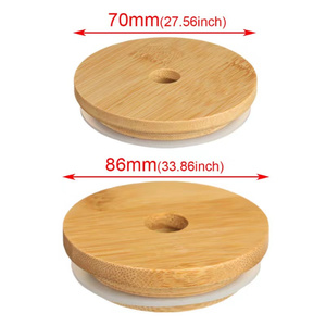 Mason Jar nắp chai tre <span class=keywords><strong>cap</strong></span> với silicon con dấu cho Mason Jar 70 mét 86 Mét với rơm lỗ - Product Image 1