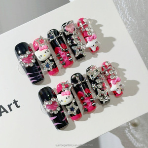 <span class=keywords><strong>Uñas</strong></span> Postizas 3D <span class=keywords><strong>de</strong></span> Dibujos Animados, <span class=keywords><strong>Uñas</strong></span> Artificiales en Forma <span class=keywords><strong>de</strong></span> Ataúd, <span class=keywords><strong>Uñas</strong></span> Cuadradas <span class=keywords><strong>Largas</strong></span> Negras y Rosa Intenso, <span class=keywords><strong>Uñas</strong></span> Postizas Hechas a Mano - Product Image 2