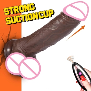 Consolador de empuje giratorio telescópico para mujer, vibrador, Juguetes sexuales para adultos, silicona líquida, consolador marrón oscuro grande realista para mujer - Product Image 4