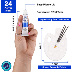Premium 24 tubi 12 Ml Set di vernice acrilica in scatola di carta Wtih 3 <span class=keywords><strong>pennelli</strong></span> per artisti <span class=keywords><strong>e</strong></span> 1 Palette di plastica per principianti <span class=keywords><strong>e</strong></span> artisti - Product Image 5