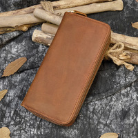 Dompet Pria Gaya Panjang Kulit Asli Kualitas Tinggi Desain Kustom Pabrik Merek Kustom untuk Bisnis