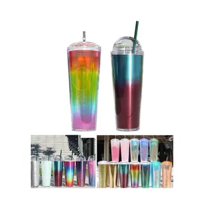 Estate tazze fredde all'ingrosso 24oz 700ml gelato coperchio superiore doppio muro latte tè caffè plastica acrilico tumbler con paglia