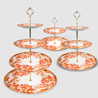 Service de table en porcelaine fine à motif floral pivoine orange européen pour mariage, banquet, restaurant, maison
