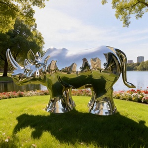 SENZHAO Stainless Steel Rhinoceros Sculpture Silver Plated Polished Modern Animal Art Collectible Statue - Product Image 2