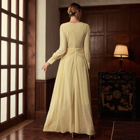 Robe de soirée jaune pour femme, élégante, chic, pour invitées de mariage, été, manches longues, ourlet plissé, longueur ras du sol, OEM