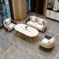 Ensemble de chaises et table de réunion de luxe en acier inoxydable pour hall d'hôtel, canapé et fauteuil modernes pour réception d'affaires et négociations de bureau