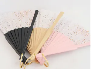 23CM Spanish Personalised Fancy Cloth Favors And Gifts Wooden Fans Custom Cherry Wood Folding Fan