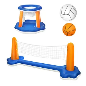 Swimming Game Toys Volleyball Net & Basketball Hoops Inflatable Pool Float Hoop Set