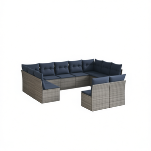 Conjunto de Sofás de Patio de Ratán Sintético Gris con Cojines, Muebles de Jardín para Exteriores, Asientos para 10 Personas, Diseño Contemporáneo - Product Image 1