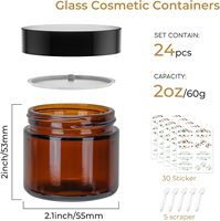 Lot de 24 pots en verre vides de 2 oz/60 g avec couvercles noirs et doublures intérieures pour contenants cosmétiques, crèmes pour le visage, lotions, onguents, bougies DIY