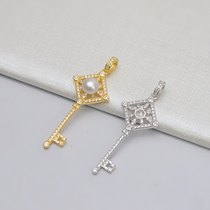 S925 Silver Pendant Trendy Female Key Head Pendant 5-6 Pearl DIY <b>Jewelry</b> Accessories Empty <b>Tray</b> Semi Finished <b>Jewelry</b> Findings" - Product Image 1