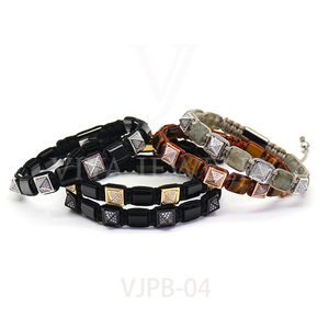 Vòng tay nam làm thủ công cao cấp, hình kim tự tháp CZ, kết hợp hạt đá tự nhiên hình vuông, tết dây macrame - Product Image 1