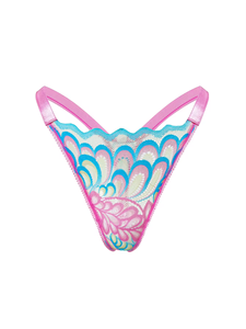 Tanga de encaje sin costuras de talle bajo para mujer, rosa, azul, con patrón de paisley bordado, tejido ultrafino - Product Image 5
