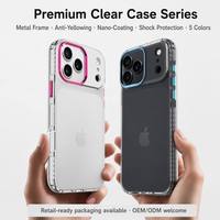 Funda Transparente Antigolpes de TPU con Marco Metálico para Cámara y Botones Metálicos para iPhone 16 15 Pro Max