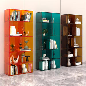 Gabinete de exhibición de acrílico de color degradado multicapa moderno hecho a mano Soporte de exhibición de almacenamiento altamente transparente para transmisión en vivo - Product Image 3