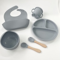 Lot de 6 assiettes antidérapantes en silicone à ventouse, assiettes à compartiments avec cuillère et fourchette pour enfants, accessoires de repas pour bébés