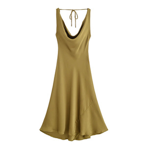 Nuovo <span class=keywords><strong>Abito</strong></span> Estivo in Seta Satinata Stile Europeo e Americano, Elegante e Sexy con Collo Halter a Lunghezza Media per Donna - Product Image 5