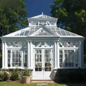 Pavillon en métal de luxe pour jardin, extérieur, salle en verre, gazebo en fonte blanche, véranda à vendre