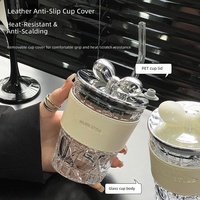 Bouteille d'eau en verre résistant aux hautes températures pour étudiants, tasse élégante avec paille, mug de voyage pour femmes, couvercle isotherme