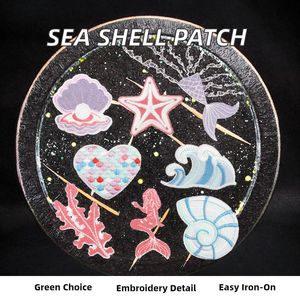 Venta al por mayor de color bordado Iron-on <span class=keywords><strong>Patch</strong></span> <span class=keywords><strong>Sea</strong></span> Shell Starfish Wave Mermaid Design para la decoración del bolso de la ropa PVC Chenille - Product Image 2