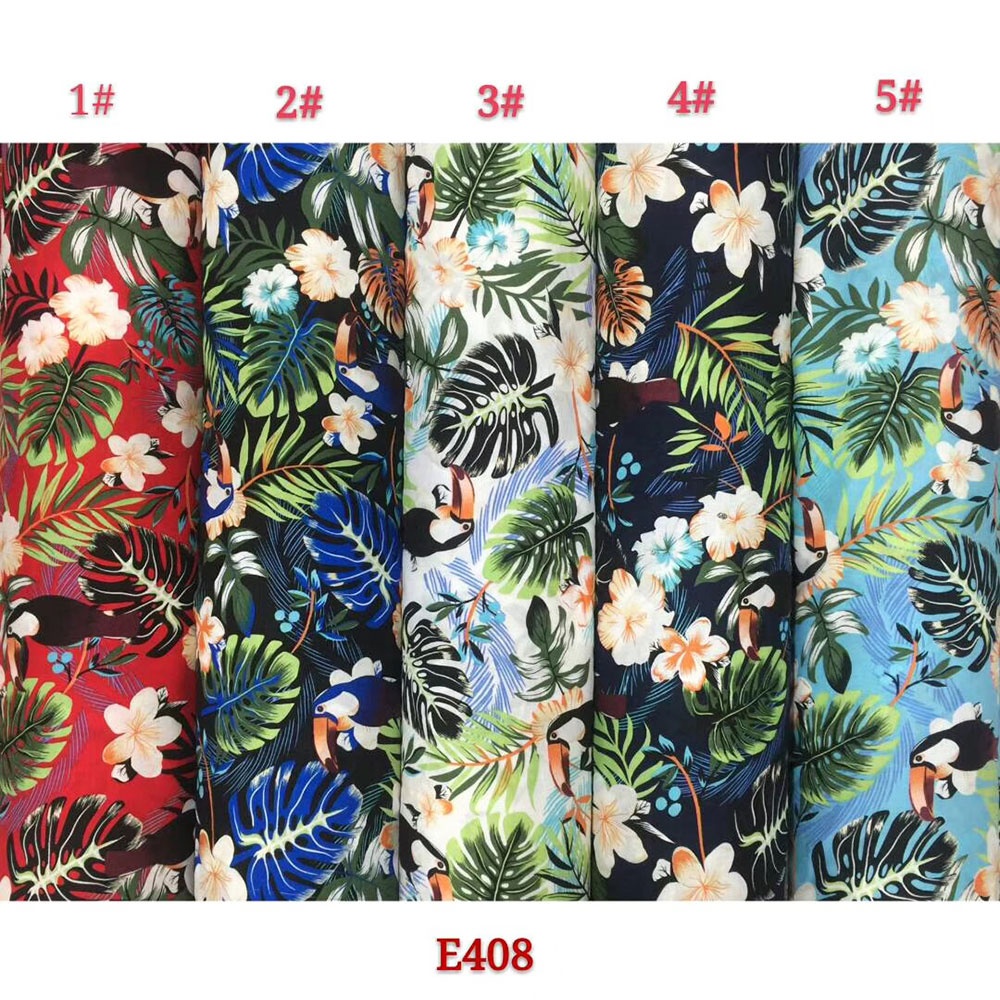 Estoque de tecido liso e kain folha motif viscoso 100% viscose rayon fiado rayon challis tecido floral impresso