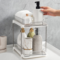 Organisateur et rangement sous évier transparent à 2 niveaux, rangement coulissant multifonctionnel pour salle de bain, cuisine, comptoir de vanité