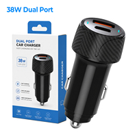 Chargeur de voiture rapide 38W PD QC 3.0 double port 1C1A USB C avec texture en fibre de carbone LED universel pour appareils intelligents