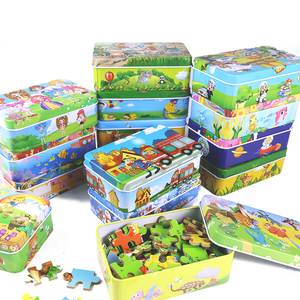 Bán Buôn <span class=keywords><strong>60</strong></span> Miếng Phim Hoạt Hình Bằng Gỗ Câu Đố Đầu Giáo Dục Sắt Hộp Jigsaw Câu Đố Trò Chơi Đồ Chơi Cho Trẻ Em - Product Image 3